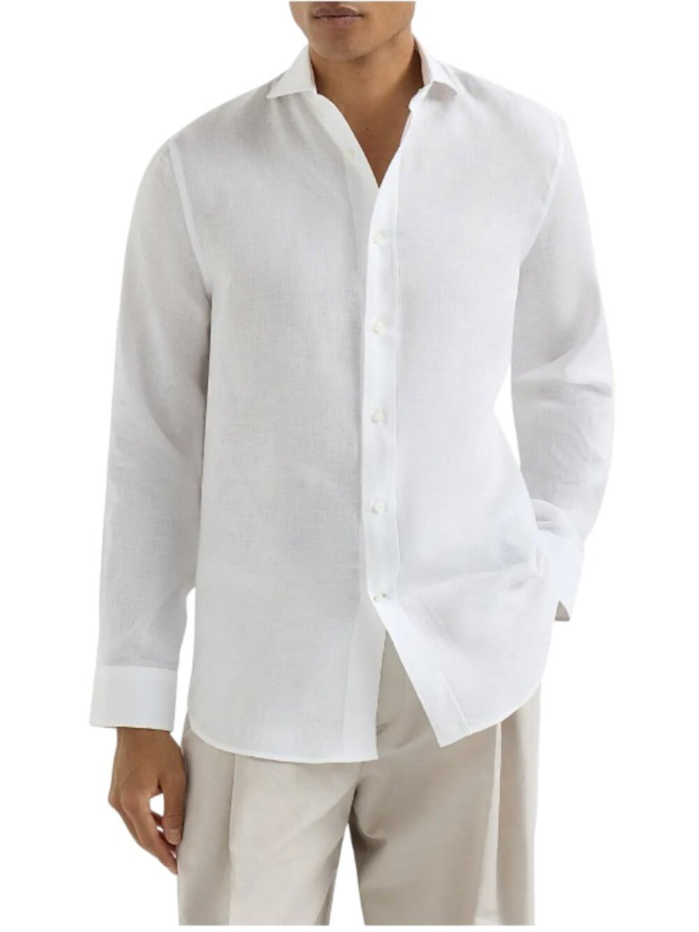 Brunello Cucinelli Linen Button Down Sport Shirt Mens Large White Basic Fit